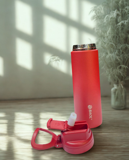 BAOL Premium Red Water Bottle – 500ml Stainless Steel with Flip Straw