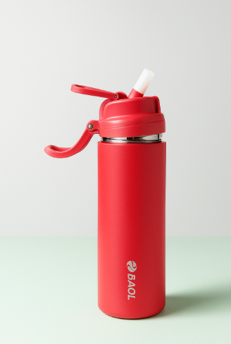 BAOL Premium Red Water Bottle – 500ml Stainless Steel with Flip Straw