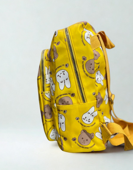 Yongxing Cartoon Backpack – Cute Bear & Bunny Print (Yellow)