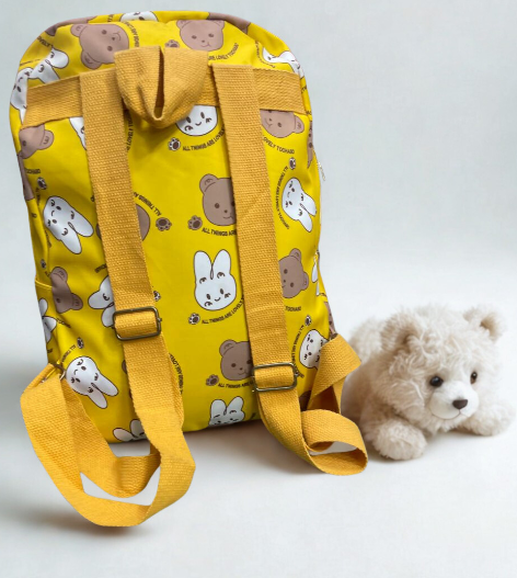 Yongxing Cartoon Backpack – Cute Bear & Bunny Print (Yellow)