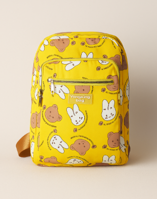 Yongxing  Cartoon Backpack – Cute Bear & Bunny Print (Yellow)