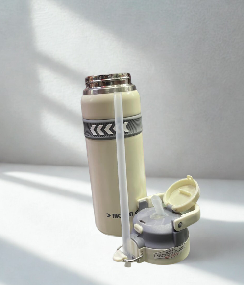 Flip‑Top Thermal Water Bottle – Cream White