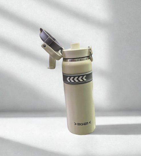 Flip‑Top Thermal Water Bottle – Cream White
